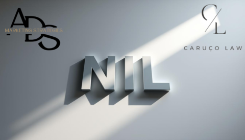 A professional and refined personal brand logo design for an athlete, featuring a sleek and modern typographic treatment of the letters "NIL" against a minimalist background. The logo is set in a geometric sans-serif font, with clean lines and balanced proportions, conveying a sense of strength, athleticism, and authority. The lighting is soft and natural, creating subtle shadows and highlights that add depth and dimension to the design. The camera angle is slightly low, creating an uplifting and empowered perspective. The overall mood is sophisticated, aspirational, and visually compelling, befitting the personal branding needs of a successful athlete. With the ADS Marketing Strategies and Caruco Law, PLLC logos