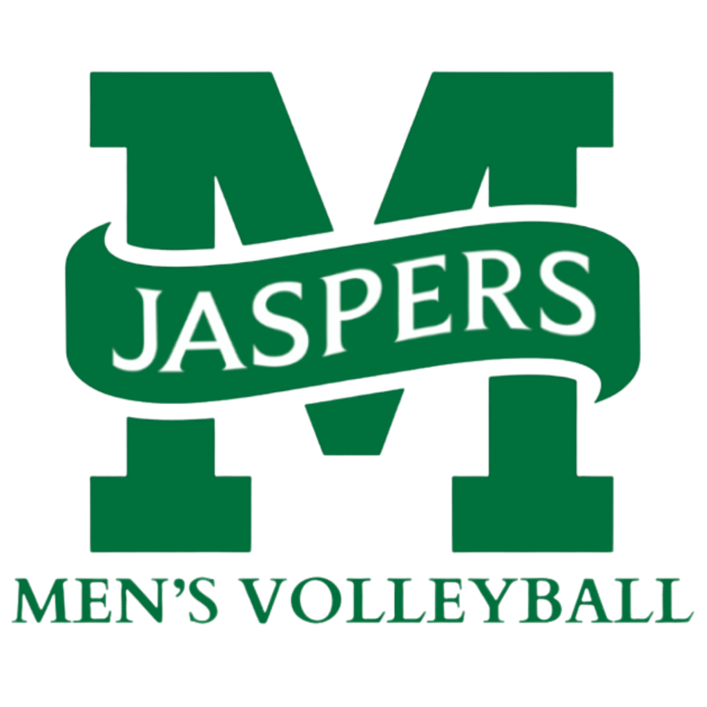 Manhattan University Men's Volleyball logo with their mascot the Jaspers in Green