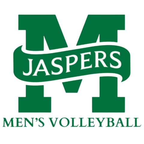 Manhattan University Men's Volleyball logo with their mascot the Jaspers in Green